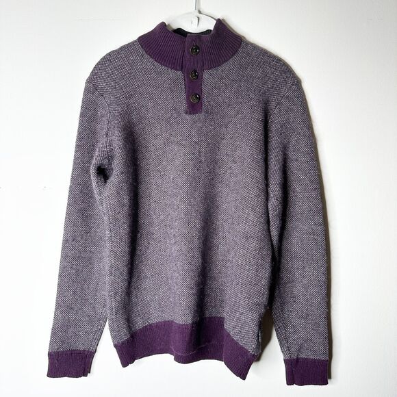 Ted Baker Sweater Mens S Maroon Wool Alpaca Pullover Henley Tweed Preppy Classic - Picture 4 of 13